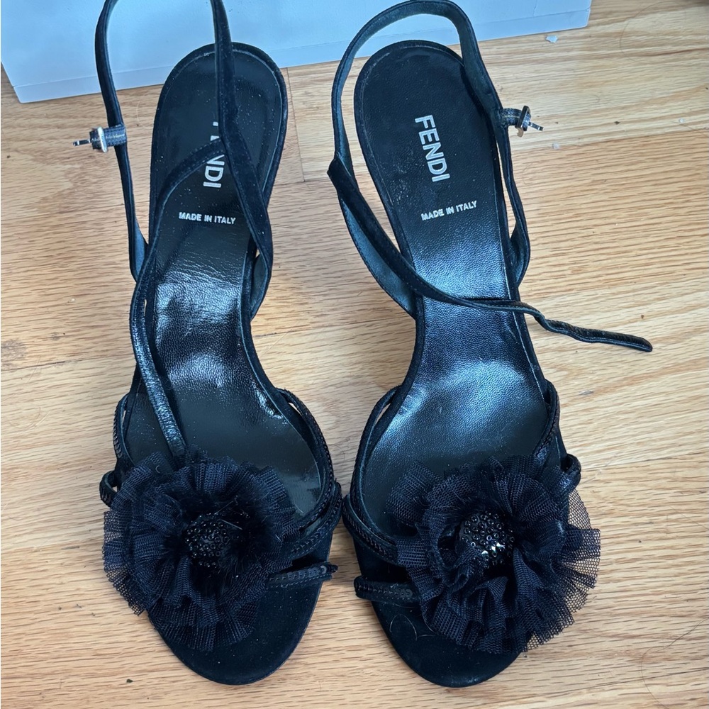 Fendi Black Heels with Floral Accent